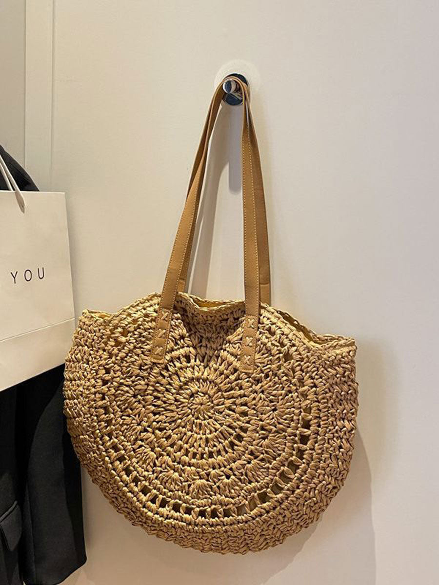 Large Woven Straw Tote Bag Beige