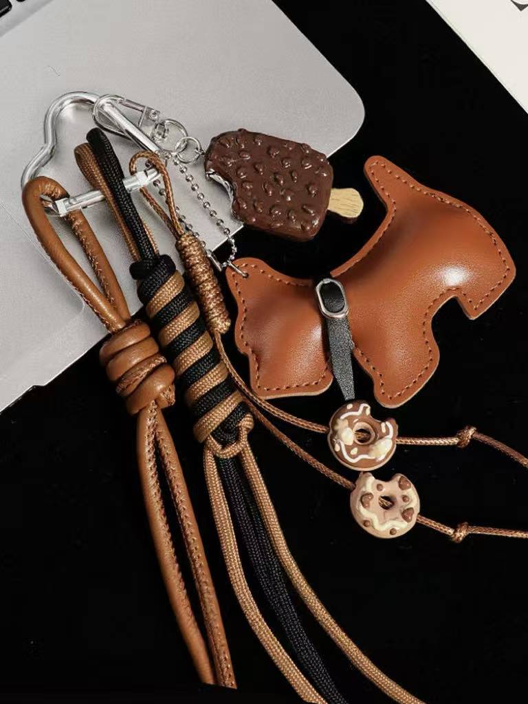 Cute Puppy Leather Keychain