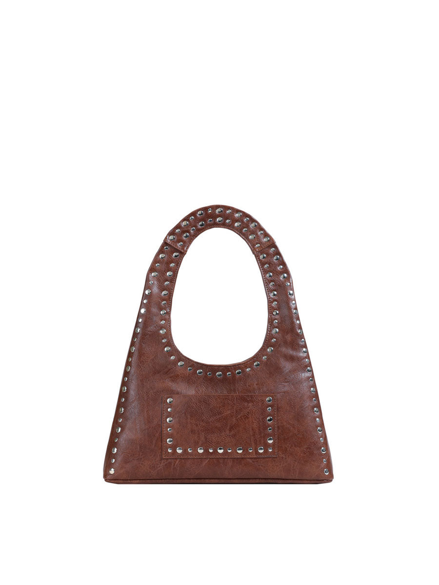 Small Tote Bag with Studded Design Brown