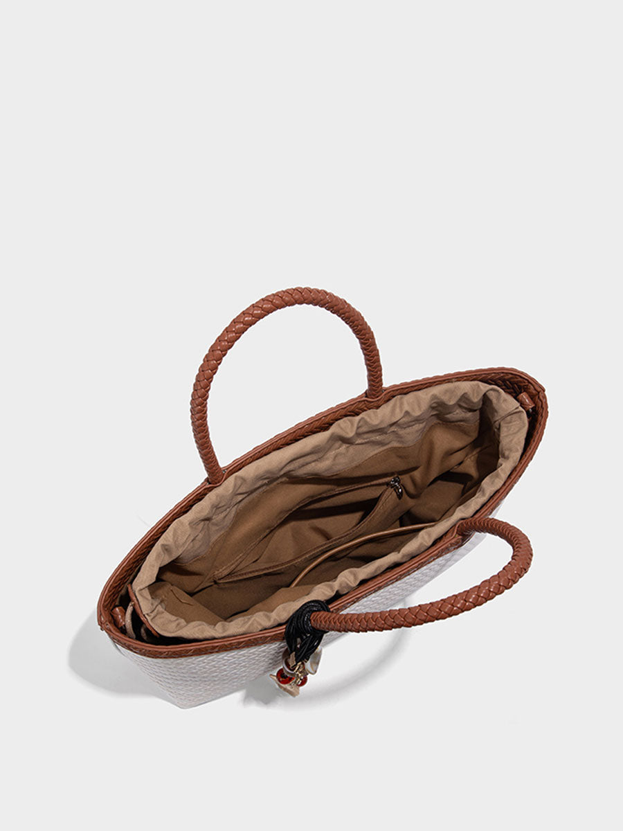 Real Leather Woven Tote Basket Bag Green