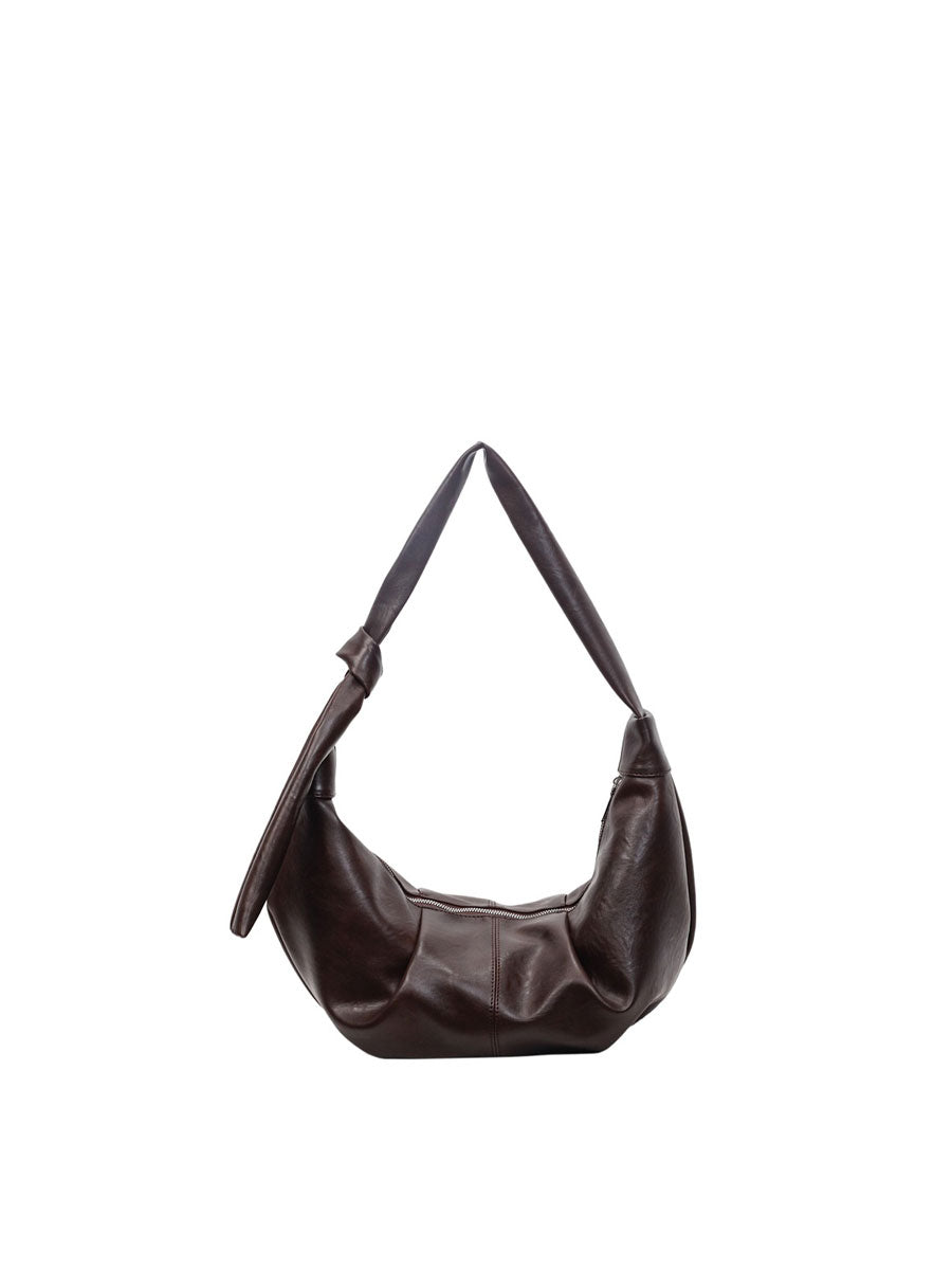 Soft Leather Hobo Shoulder Bag Coffee