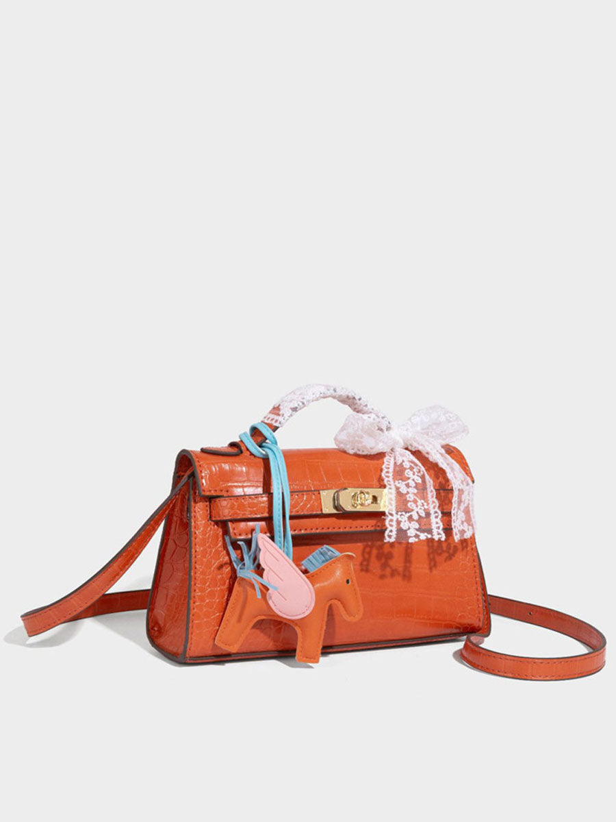 Fashion Crocodile Pattern Mini Kelly Bag Red