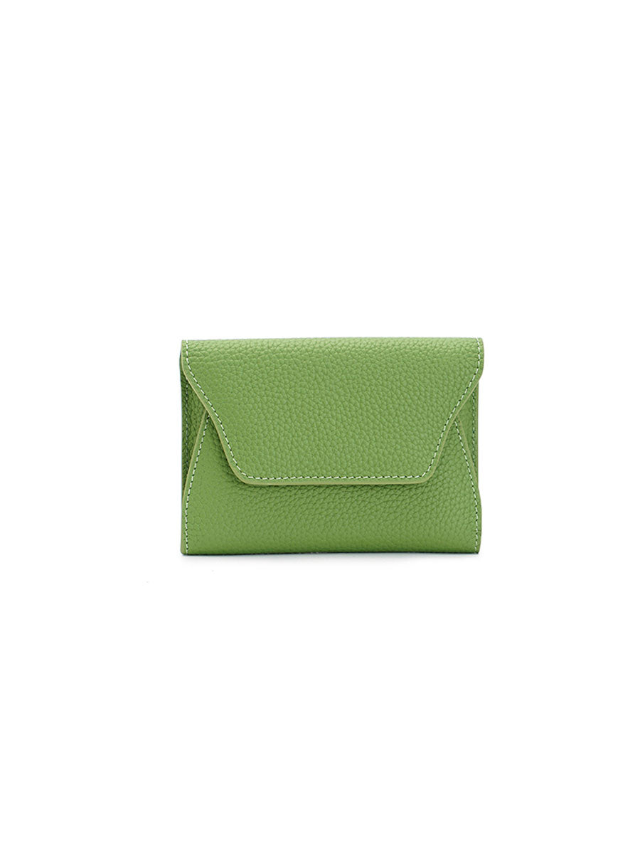 Soft Genuine Leather Short Wallet Green