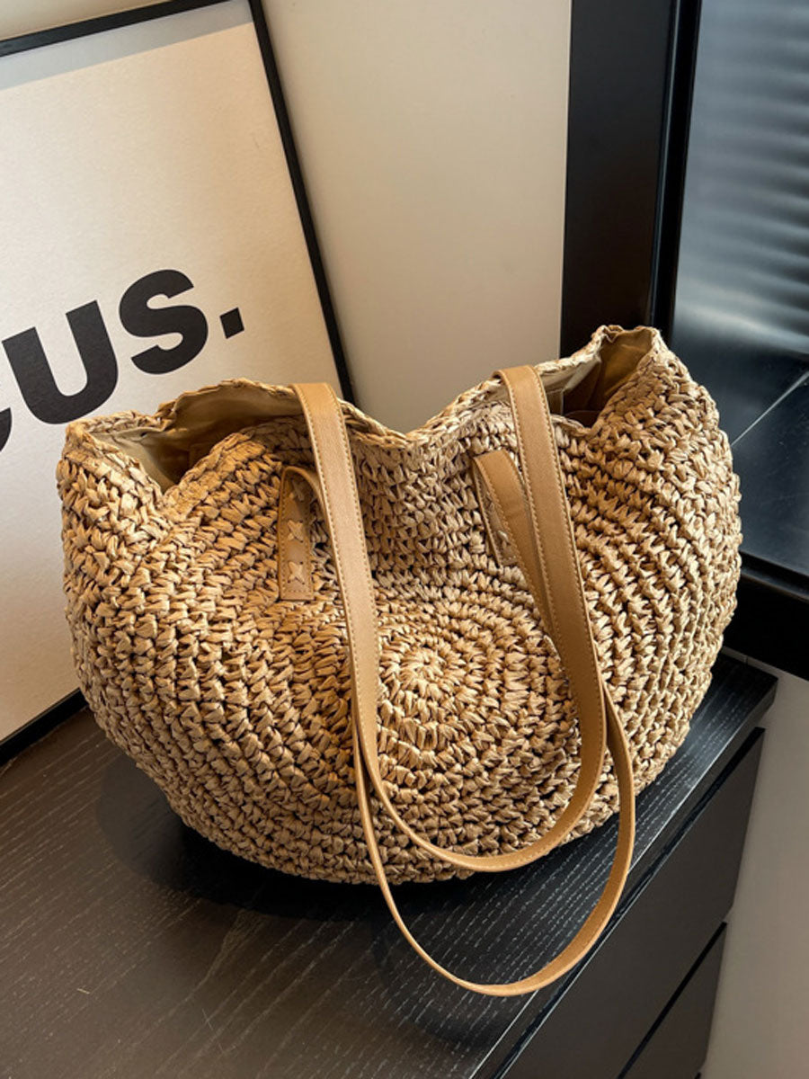 Large Woven Straw Tote Bag Khaki