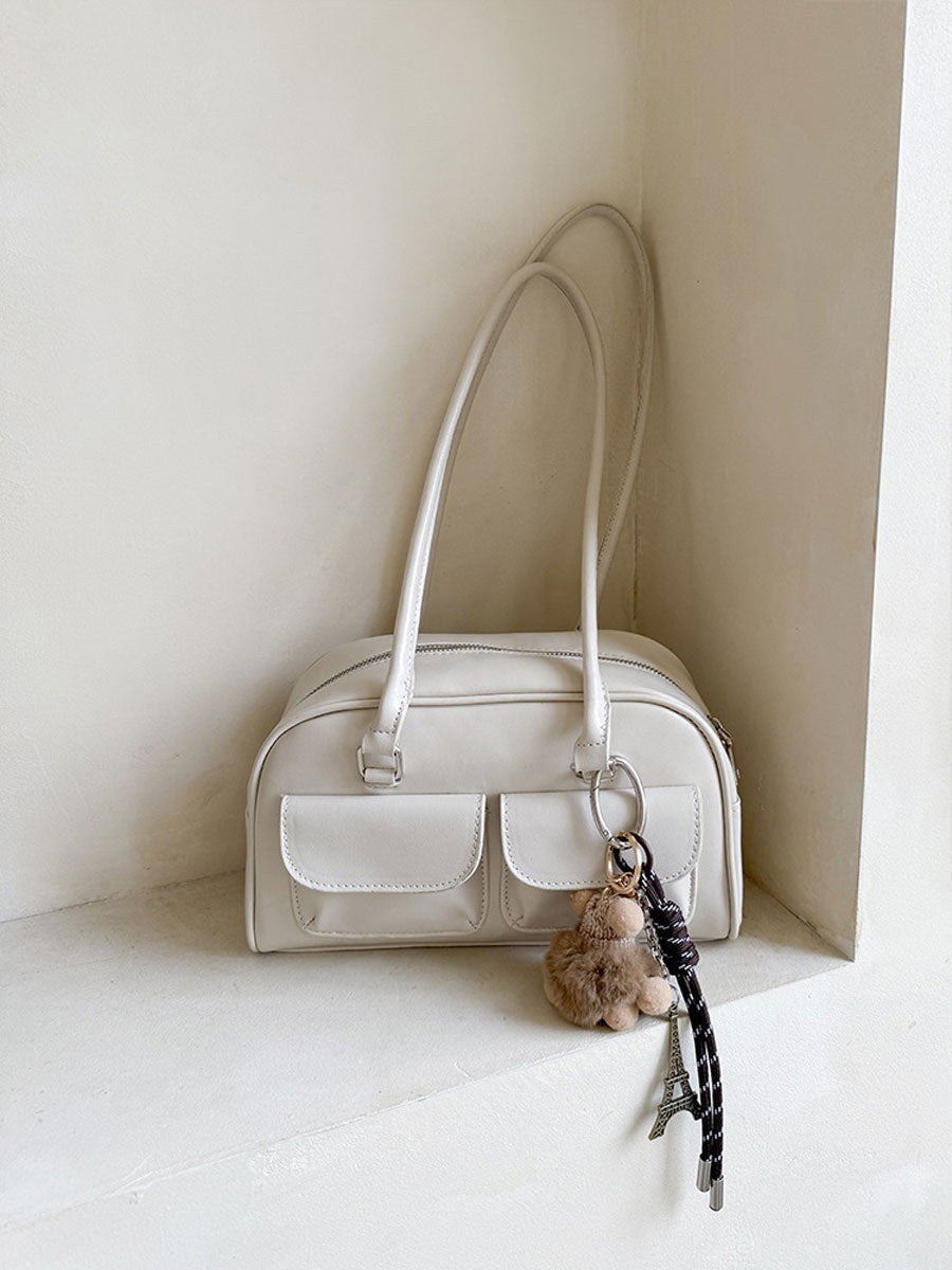Trendy Patent Buguette Handbag White