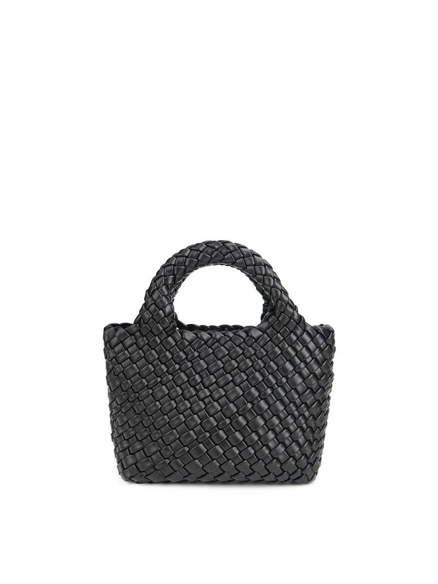 Genuine Leather Handmade Woven Bucket Tote Black