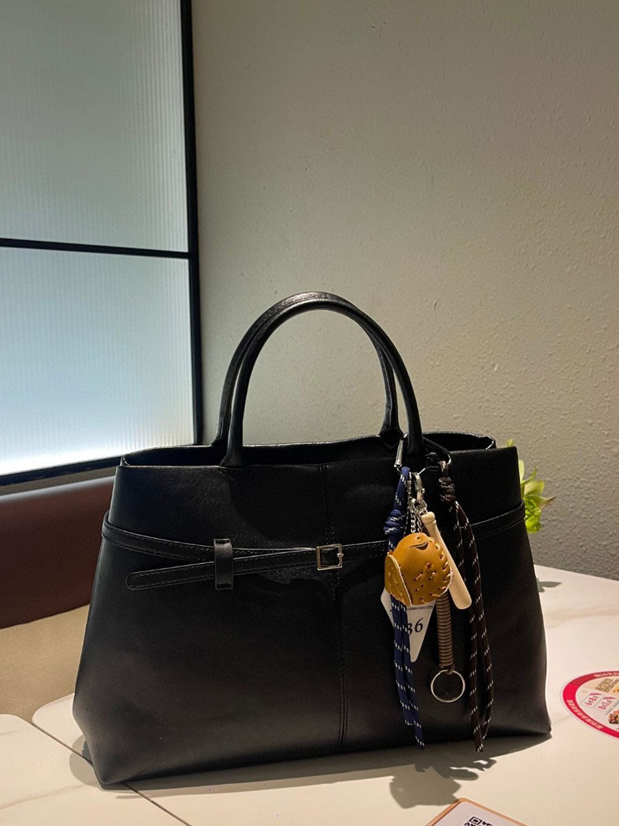 Vintage Suede Tote Bag With Strap Black Leather