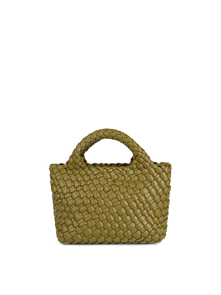 Genuine Leather Handmade Woven Bucket Tote Avocado Green