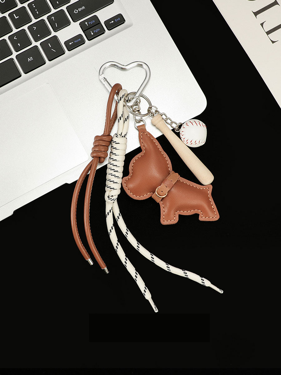 Sporty Leather French Bulldog Keychain