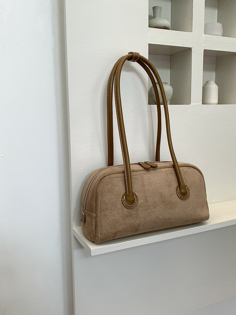 Vintage Suede Shoulder Bag Khaki