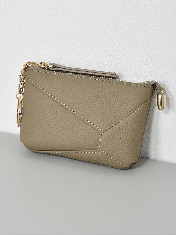 Genuine Leather Patchwork Coin Purse Khaki