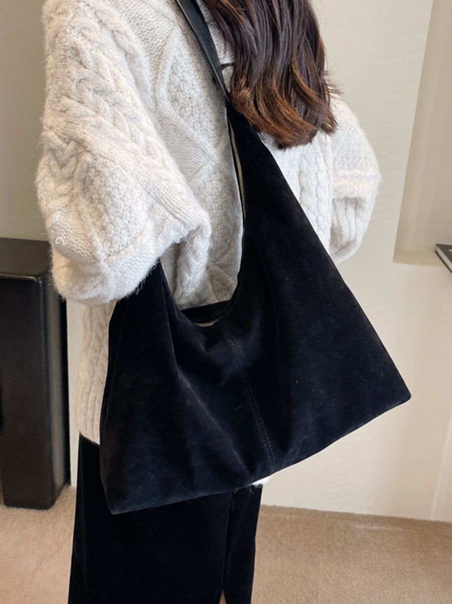 Suede Hobo Tote Bag Black