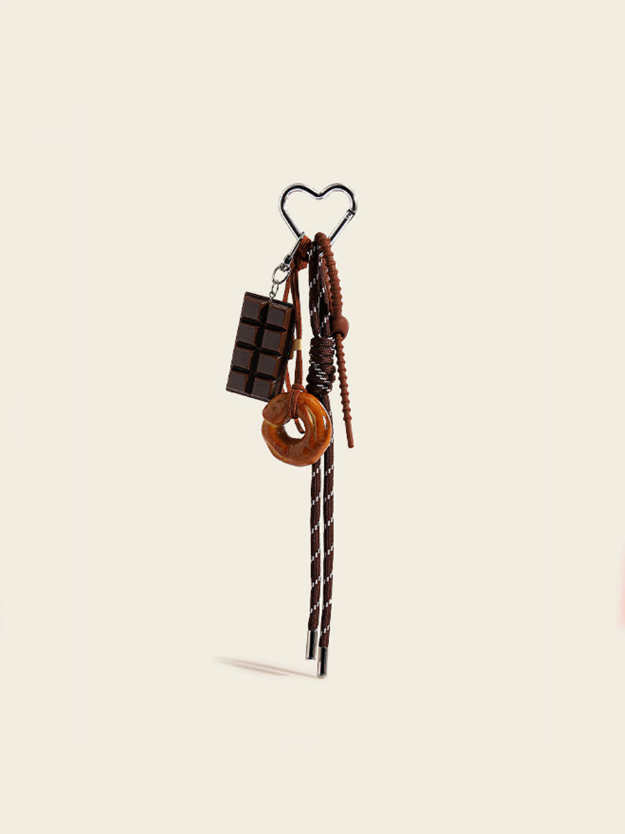 Cute Pretzel Keychain with Chocolate Charm