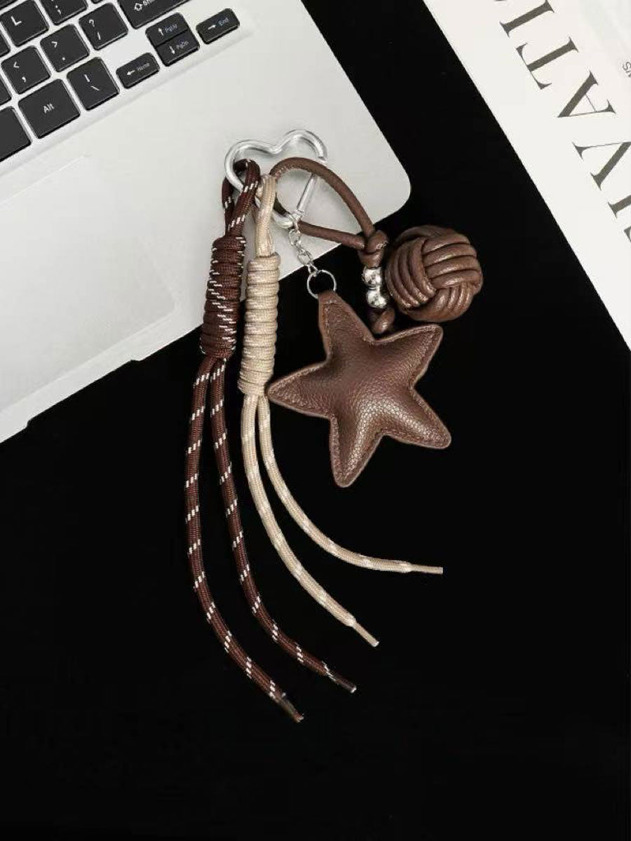 Leather Star Keychain – Original Style Pendant, Couple Gift Bag & Car Charm Decoration
