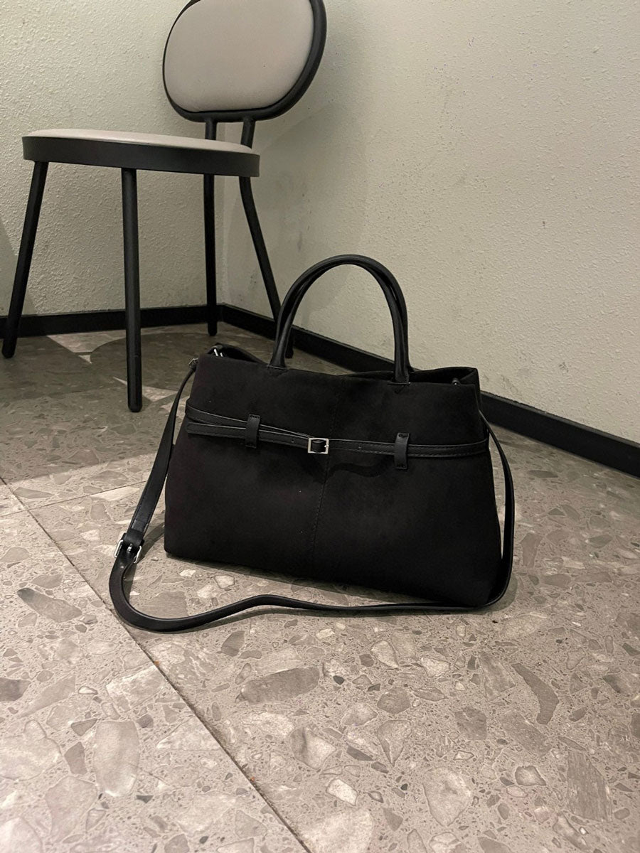 Vintage Suede Tote Bag With Strap Black Suede