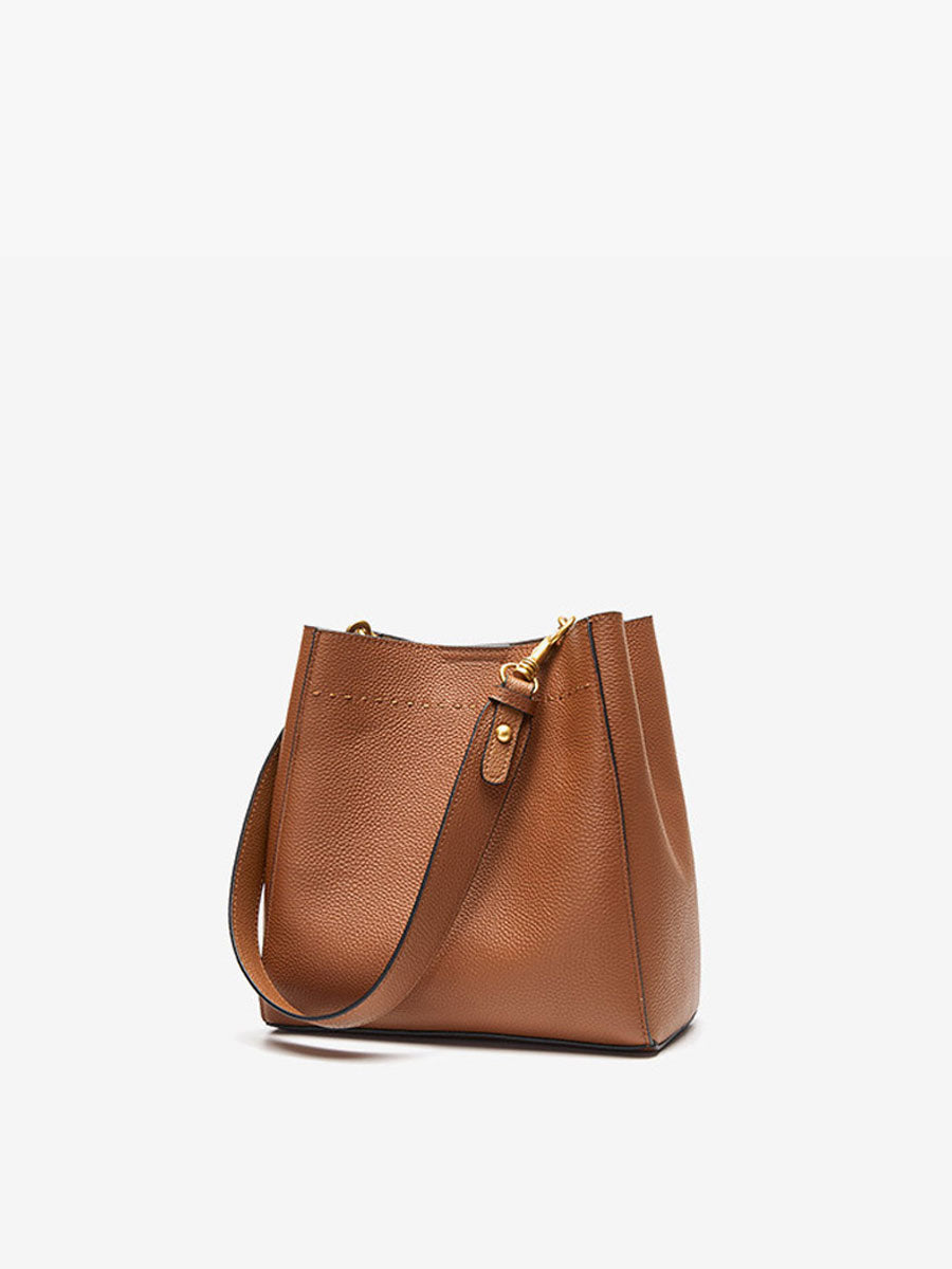 Vintage Genuine Leather Bucket Bag Brown