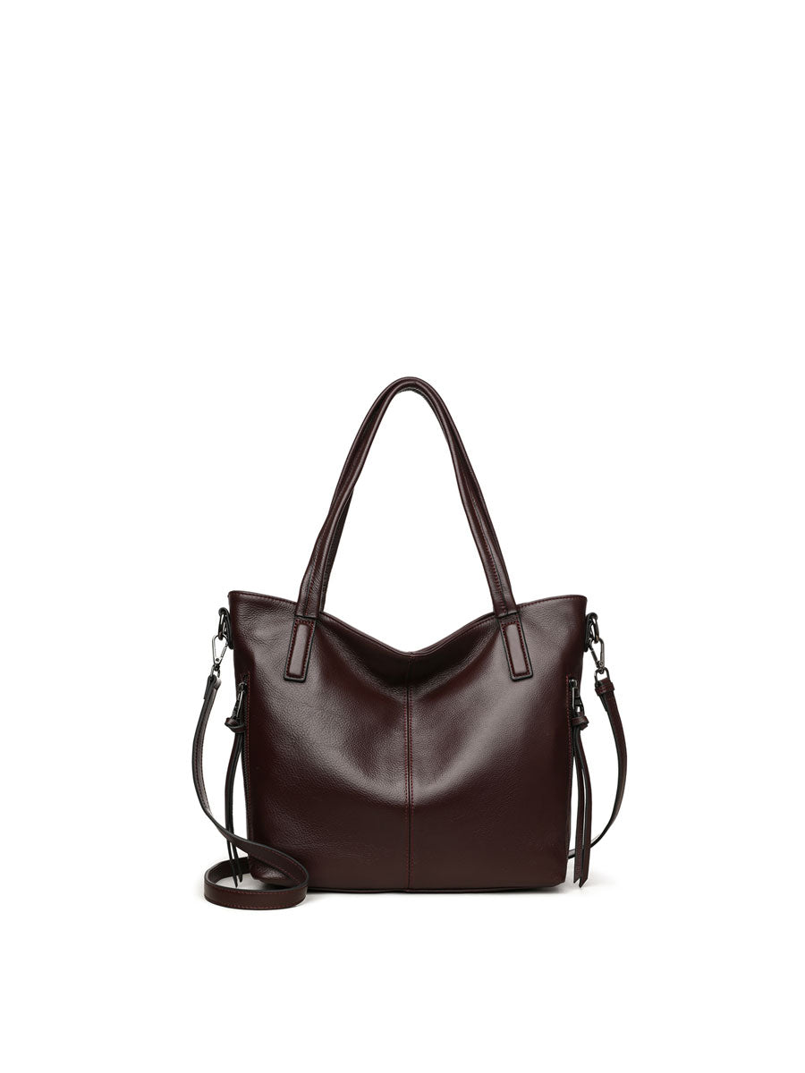 Genuine Leather Tote Bag With Zipper Red