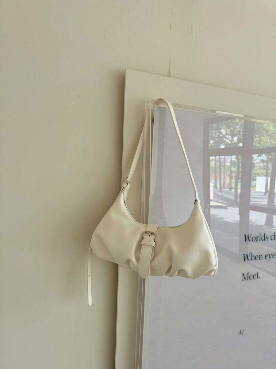 Leather Buckle Shoulder Bag White