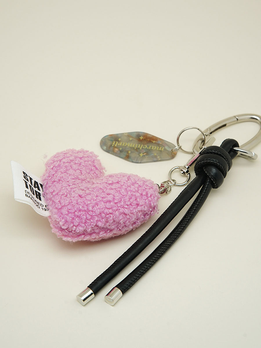 Pink Fuzzy Heart Keychain