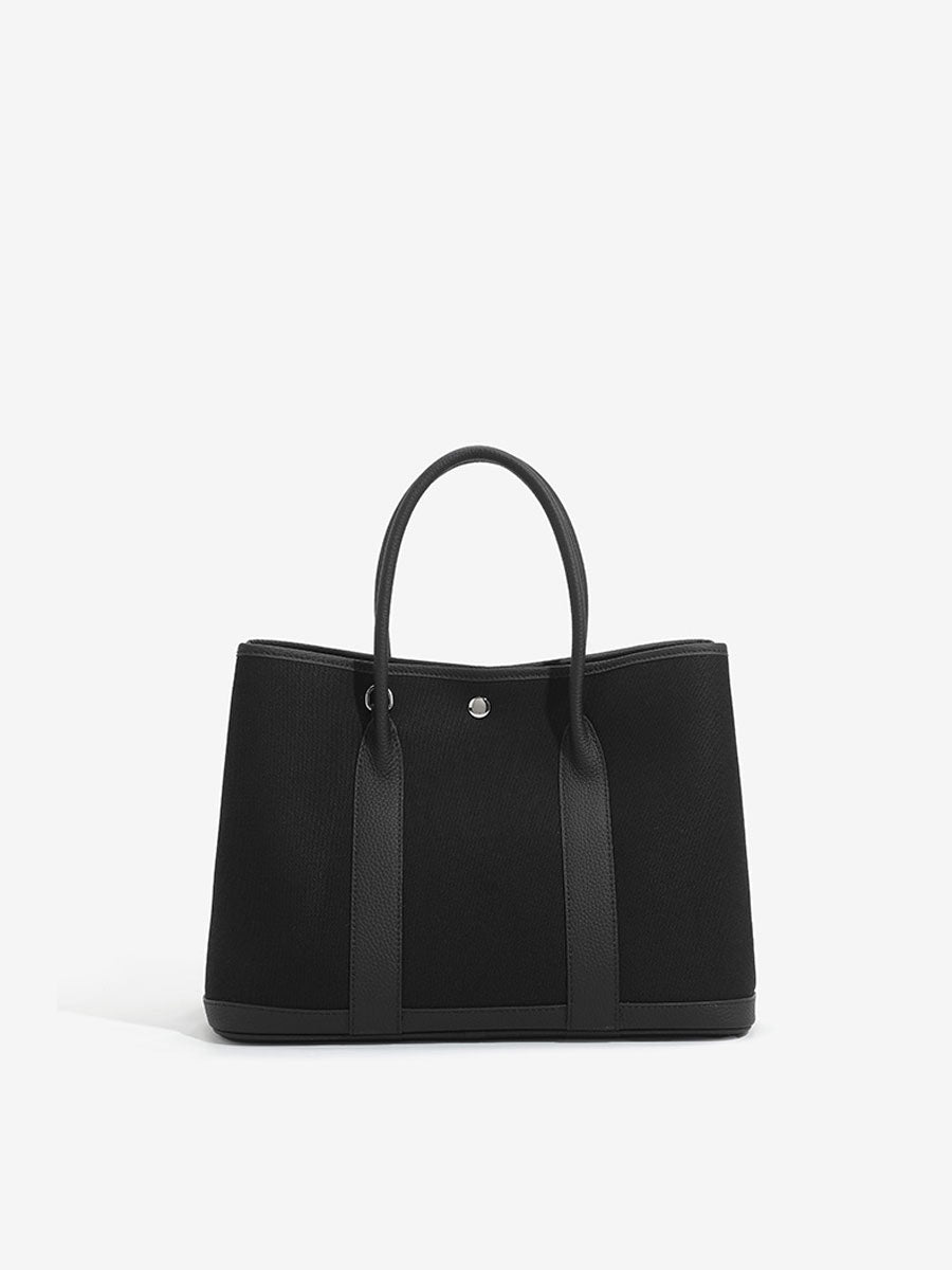 Minimalist Canvas Real Leather Tote Bag Black