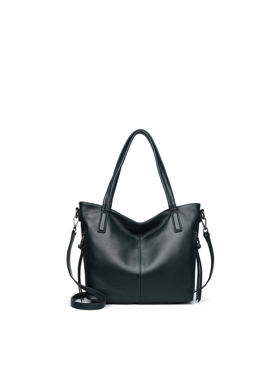 Genuine Leather Tote Bag With Zipper Blue