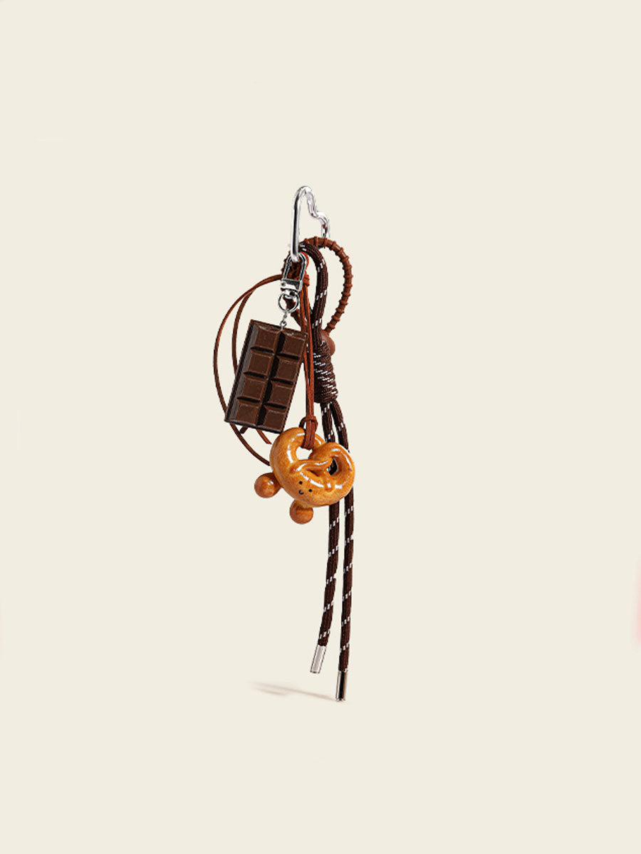 Cute Pretzel Keychain with Chocolate Charm