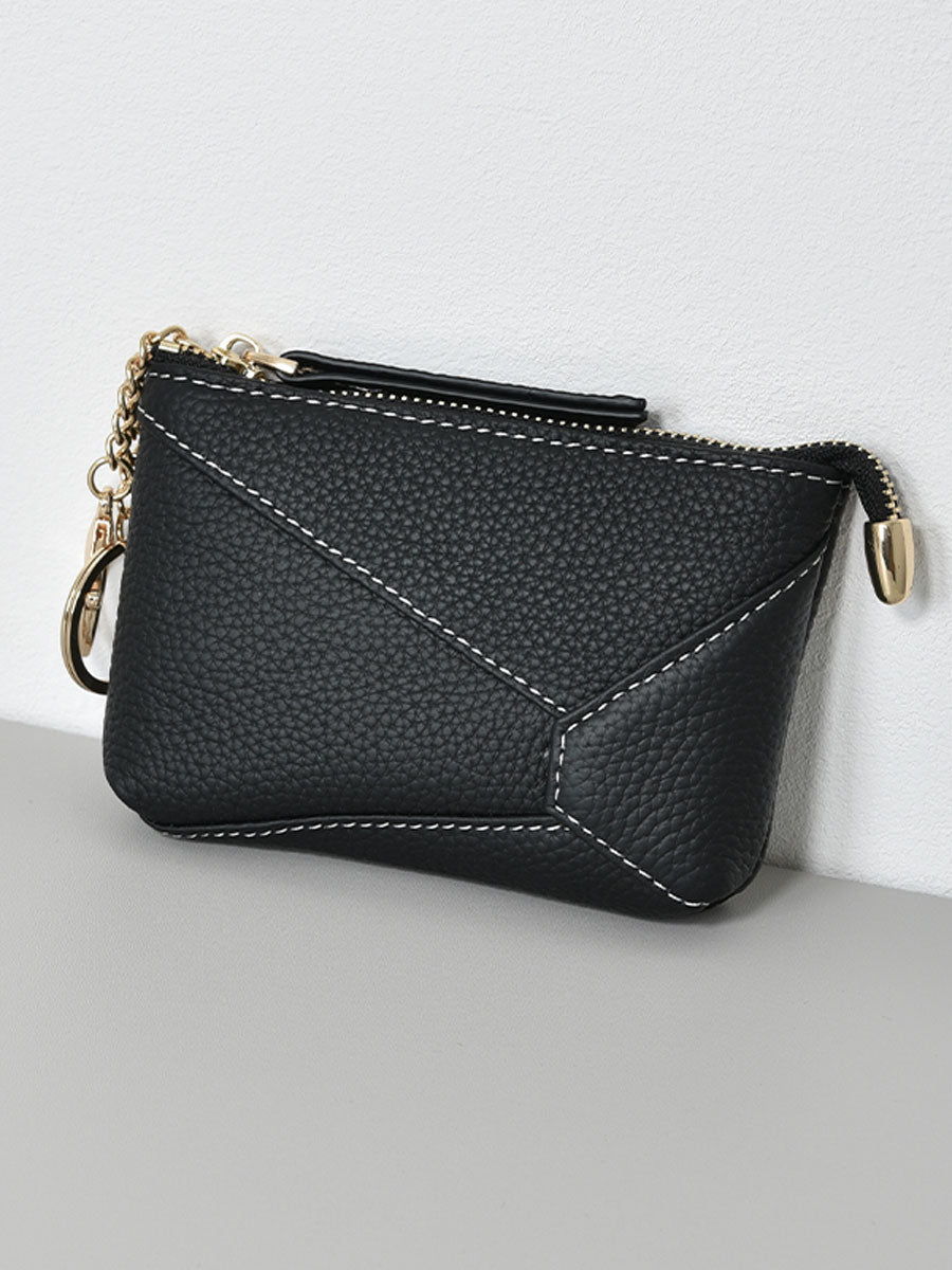 Genuine Leather Patchwork Coin Purse Black