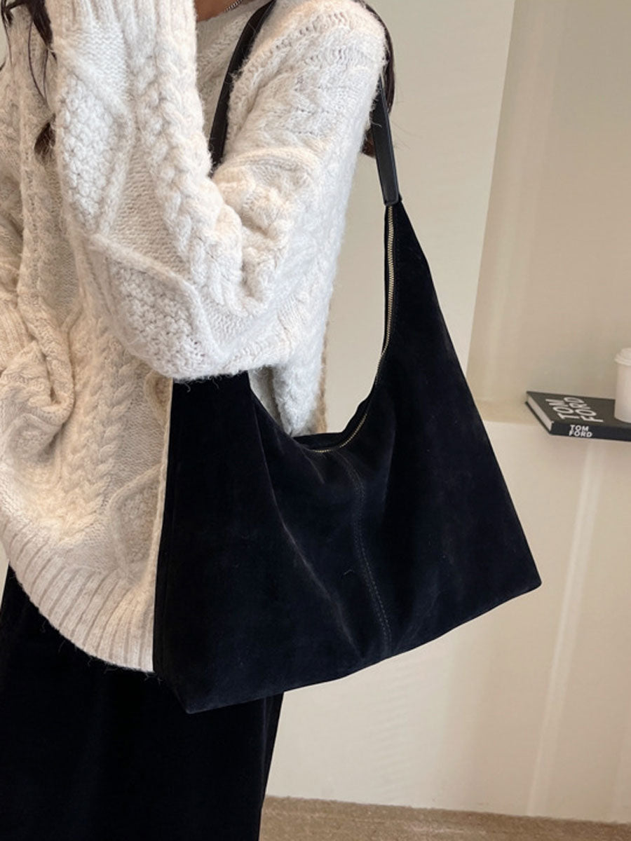 Suede Hobo Tote Bag Coffee