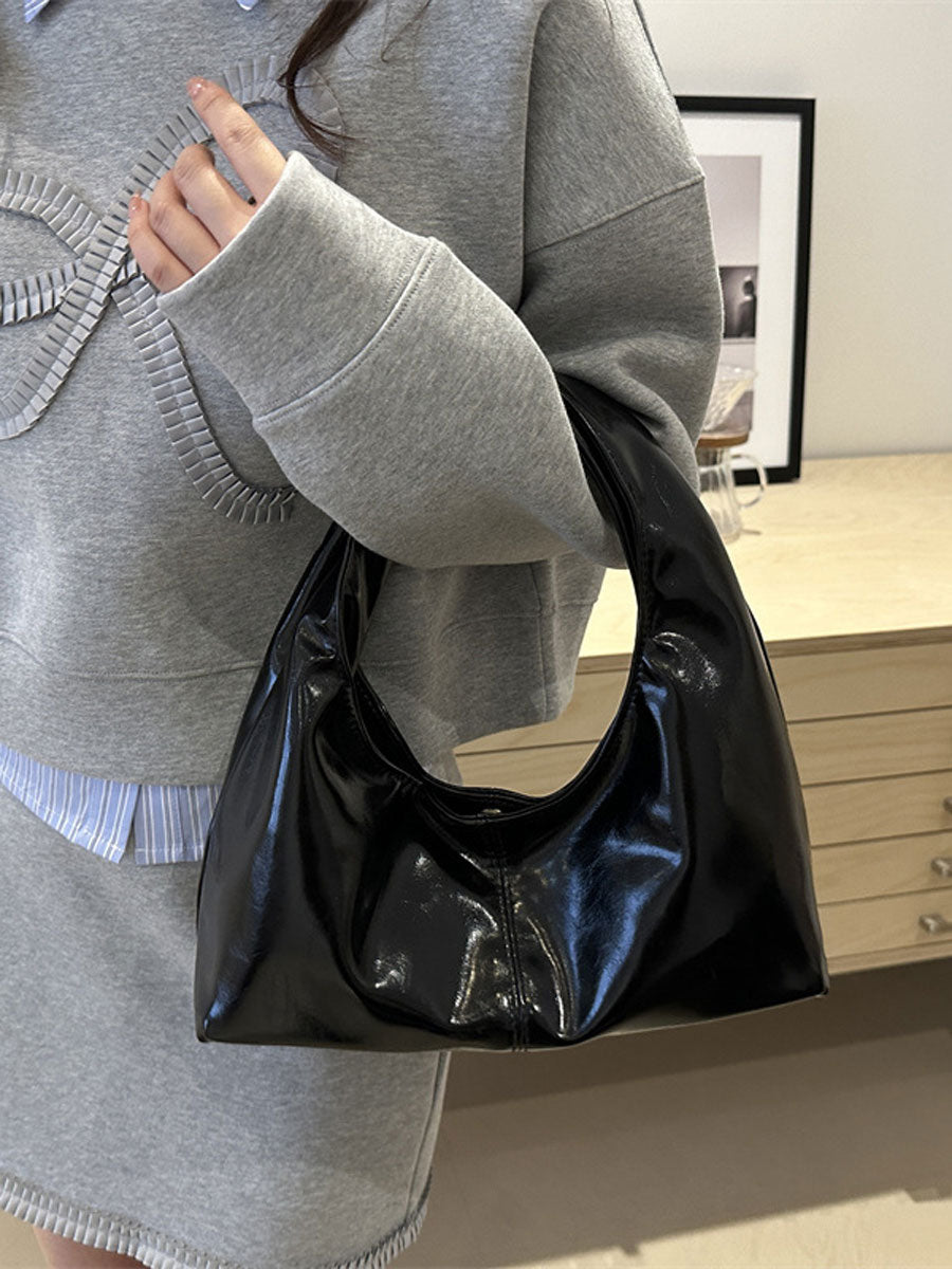 Small Soft Leather Crescent Hobo Bag Black
