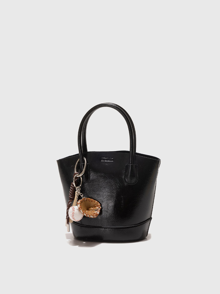 Genuine Patent Leather Bucket Bag Black