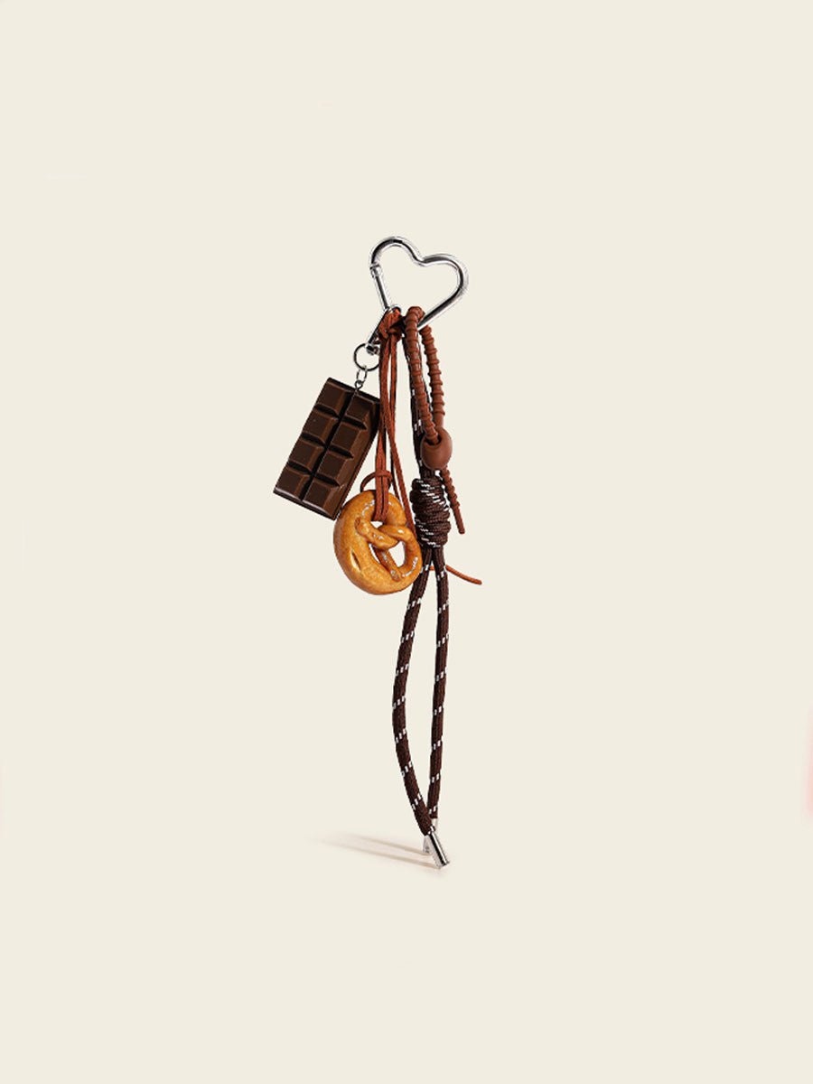Cute Pretzel Keychain with Chocolate Charm