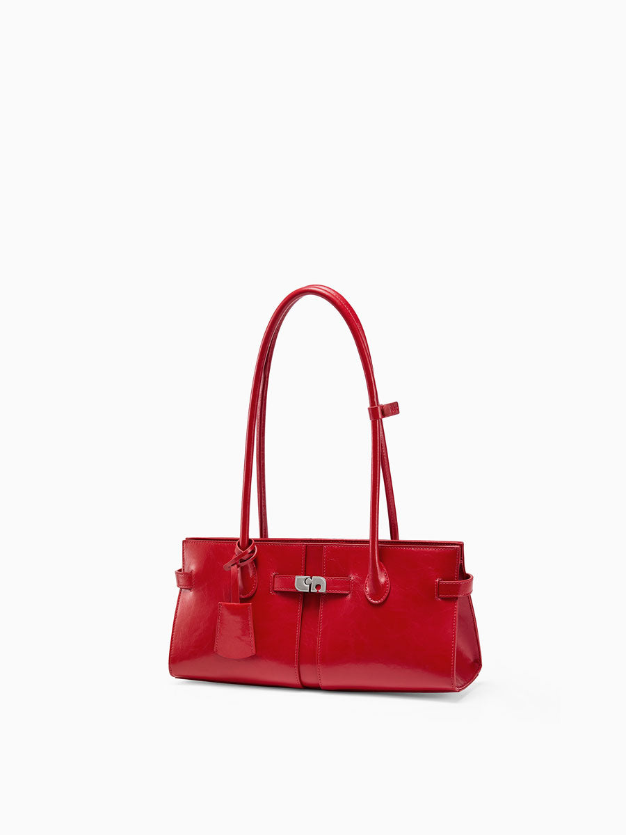 Minimalist Designer Genuine Leather Shoulder Bag Red