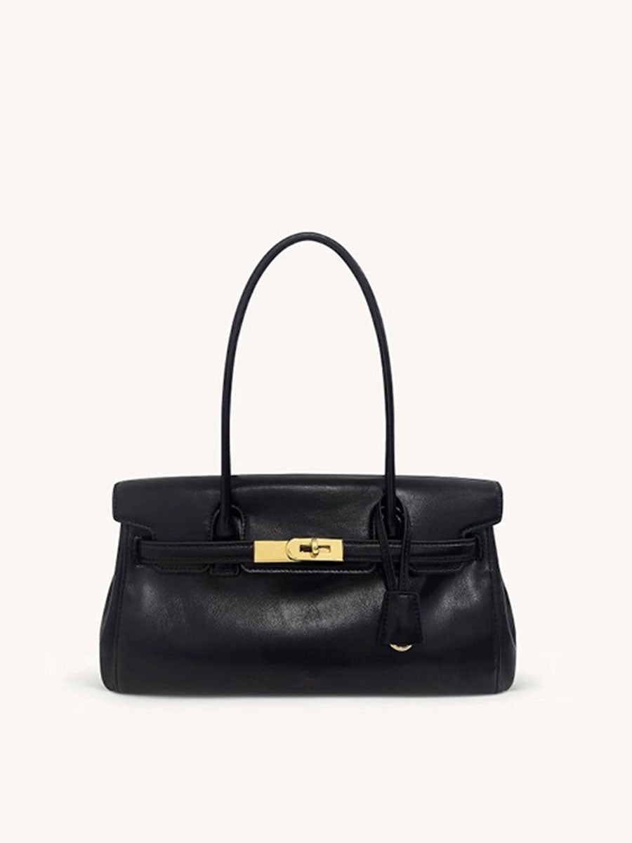 Kelly-Style Baguette Shoulder Bag Black
