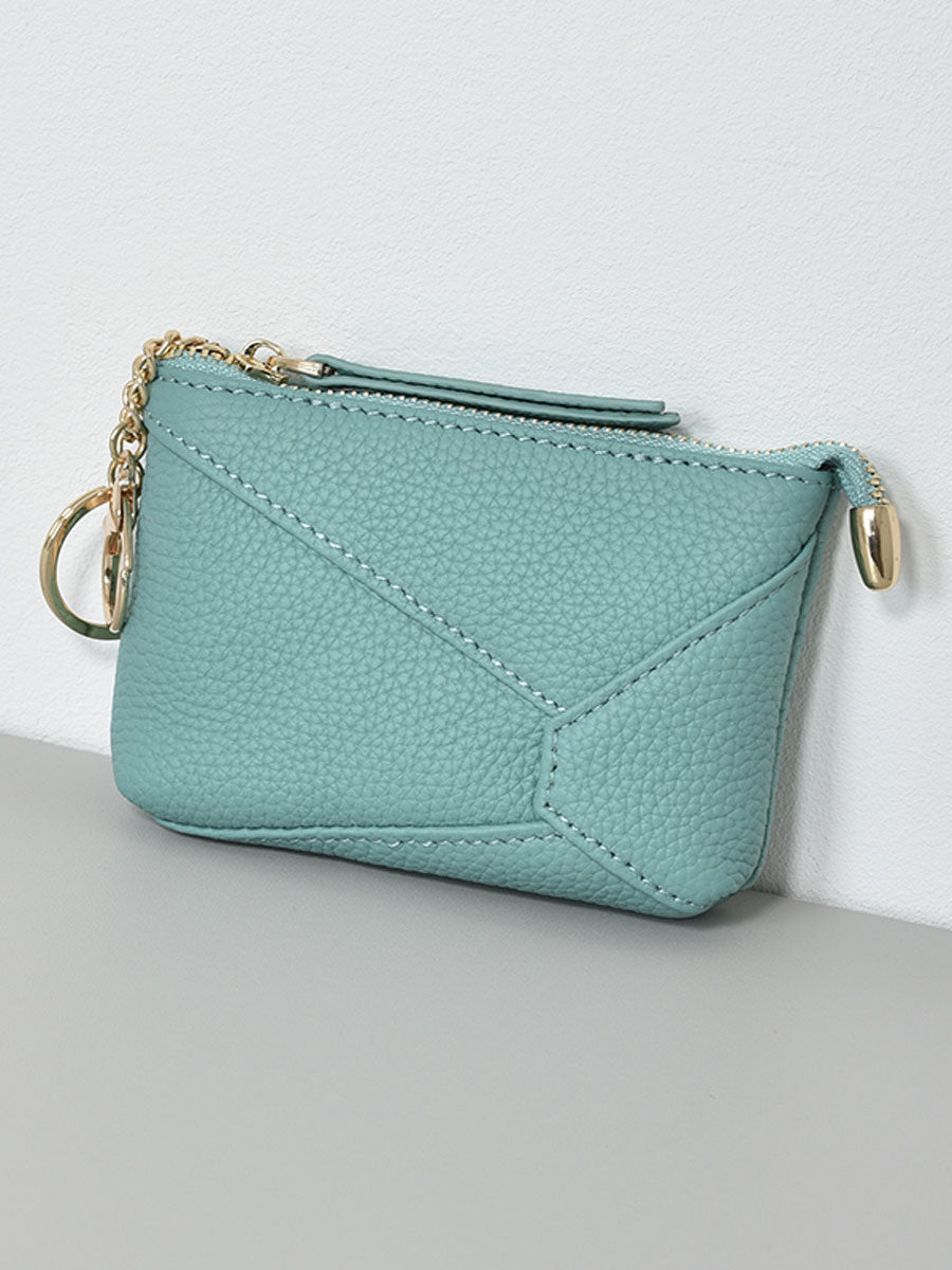 Genuine Leather Patchwork Coin Purse Sky Blue