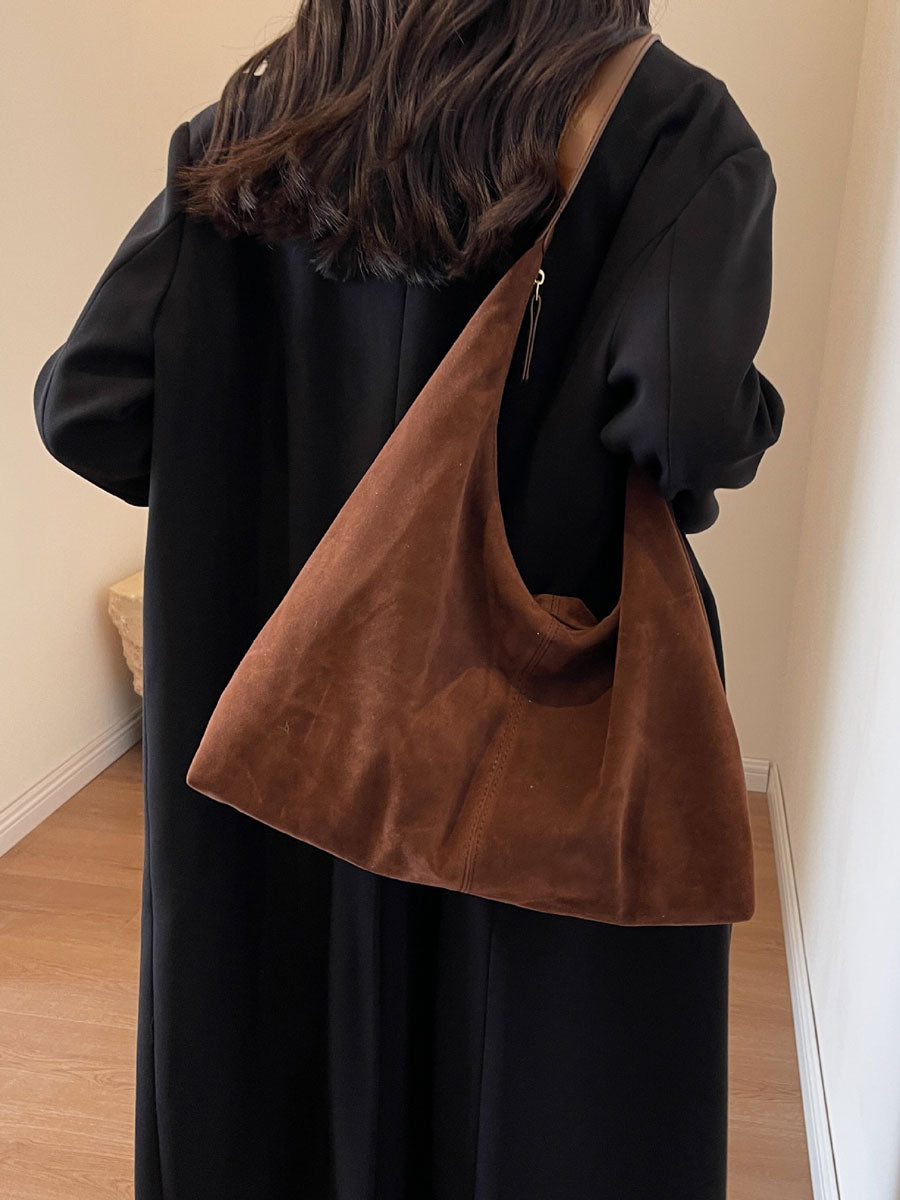 Suede Hobo Tote Bag Brown