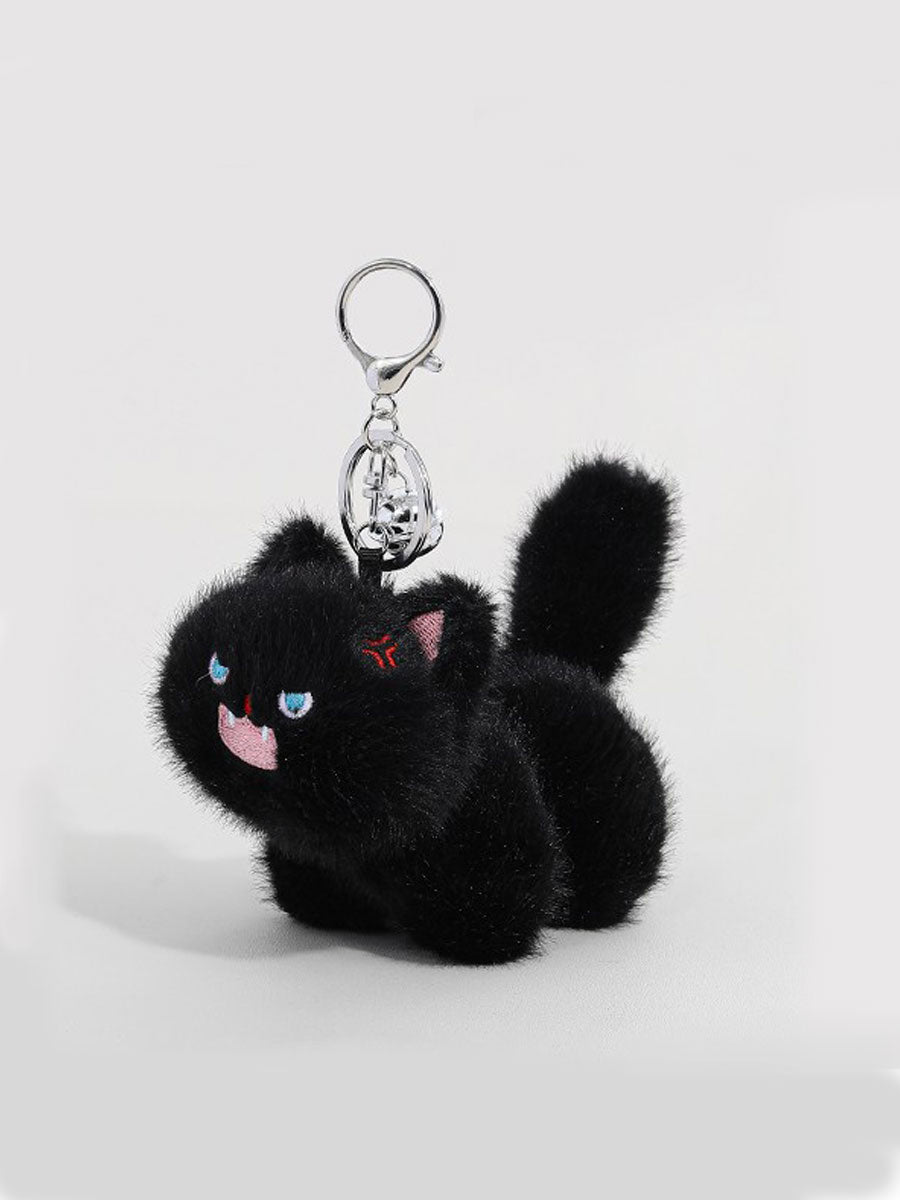 Fluffy Angry Cat Plush Keychain
