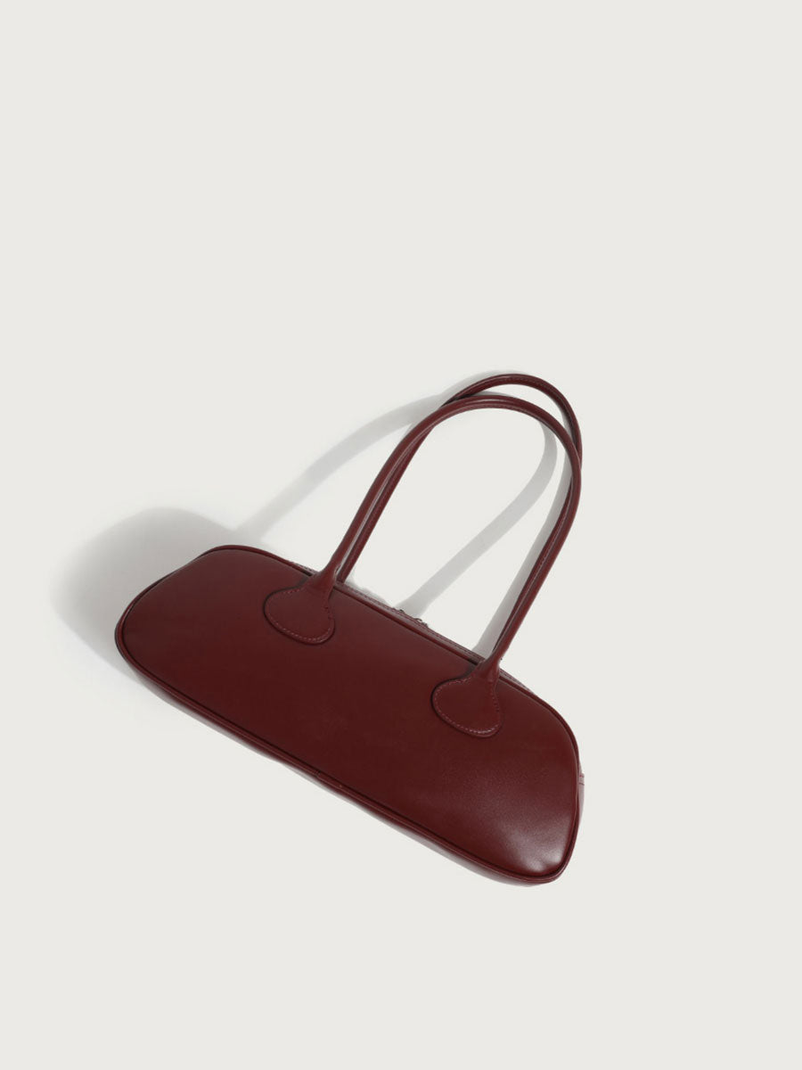 Real Leather Baguette Bag Shoulder Red