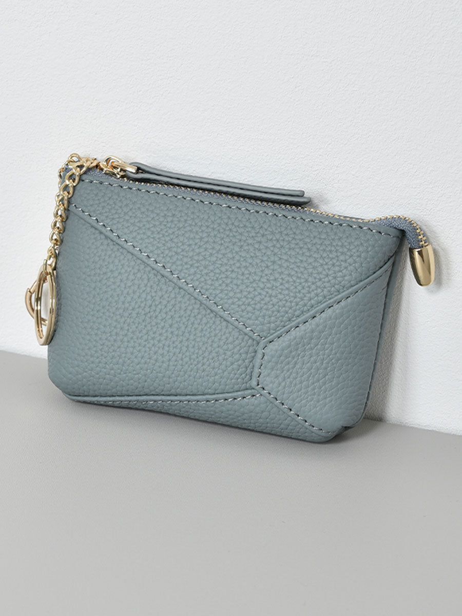 Genuine Leather Patchwork Coin Purse Blue