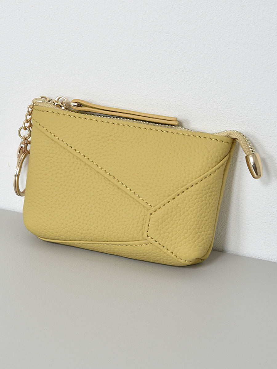 Genuine Leather Patchwork Coin Purse Yellow