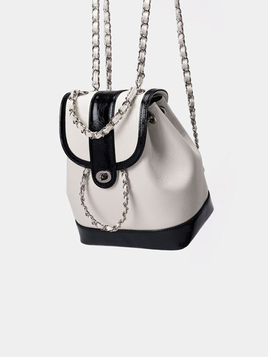 Small Chain Leather Backpack White