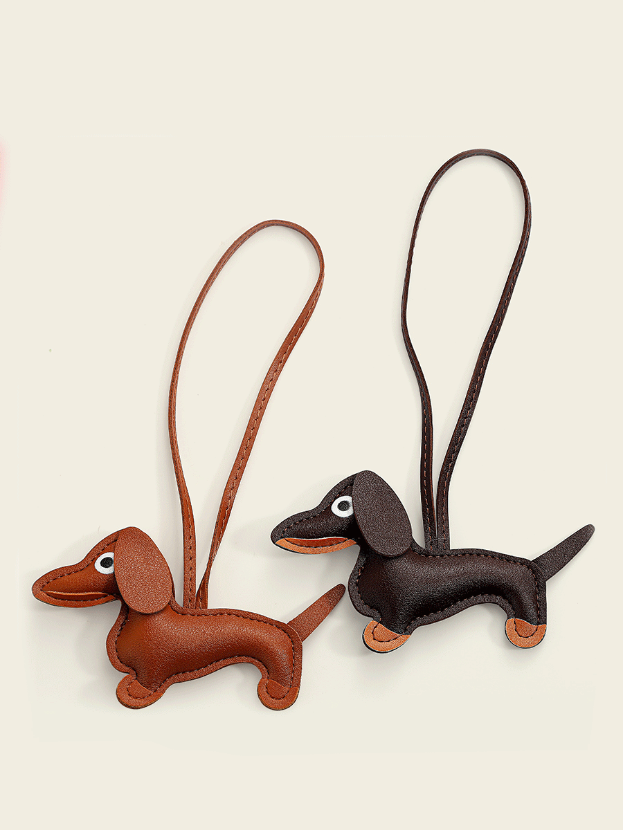 Cute Leather Sausage Dog Keychain