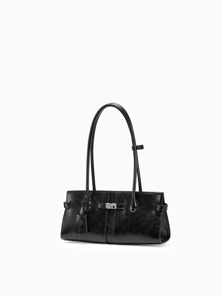 Minimalist Designer Genuine Leather Shoulder Bag Black