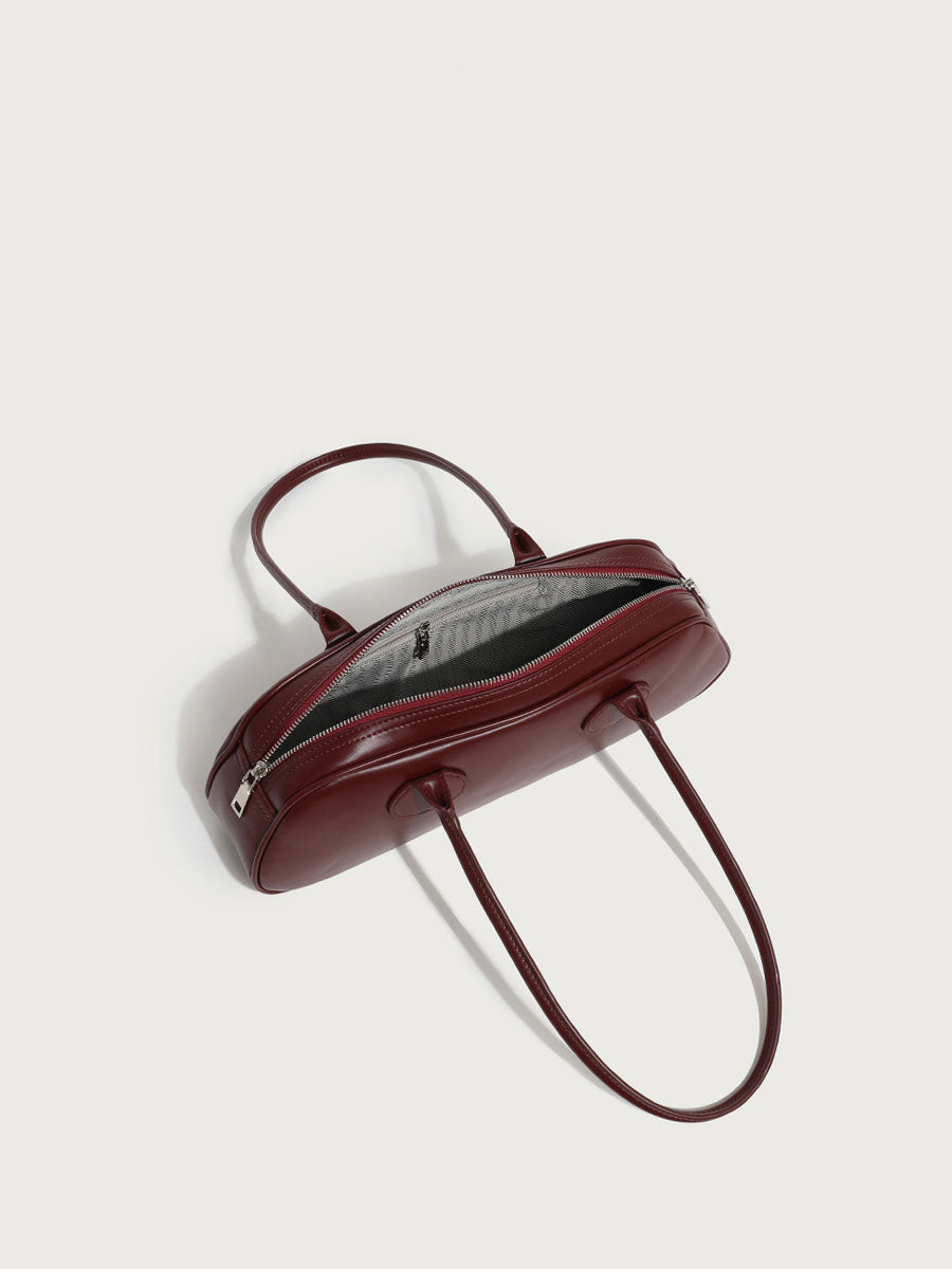 Real Leather Baguette Bag Shoulder Red