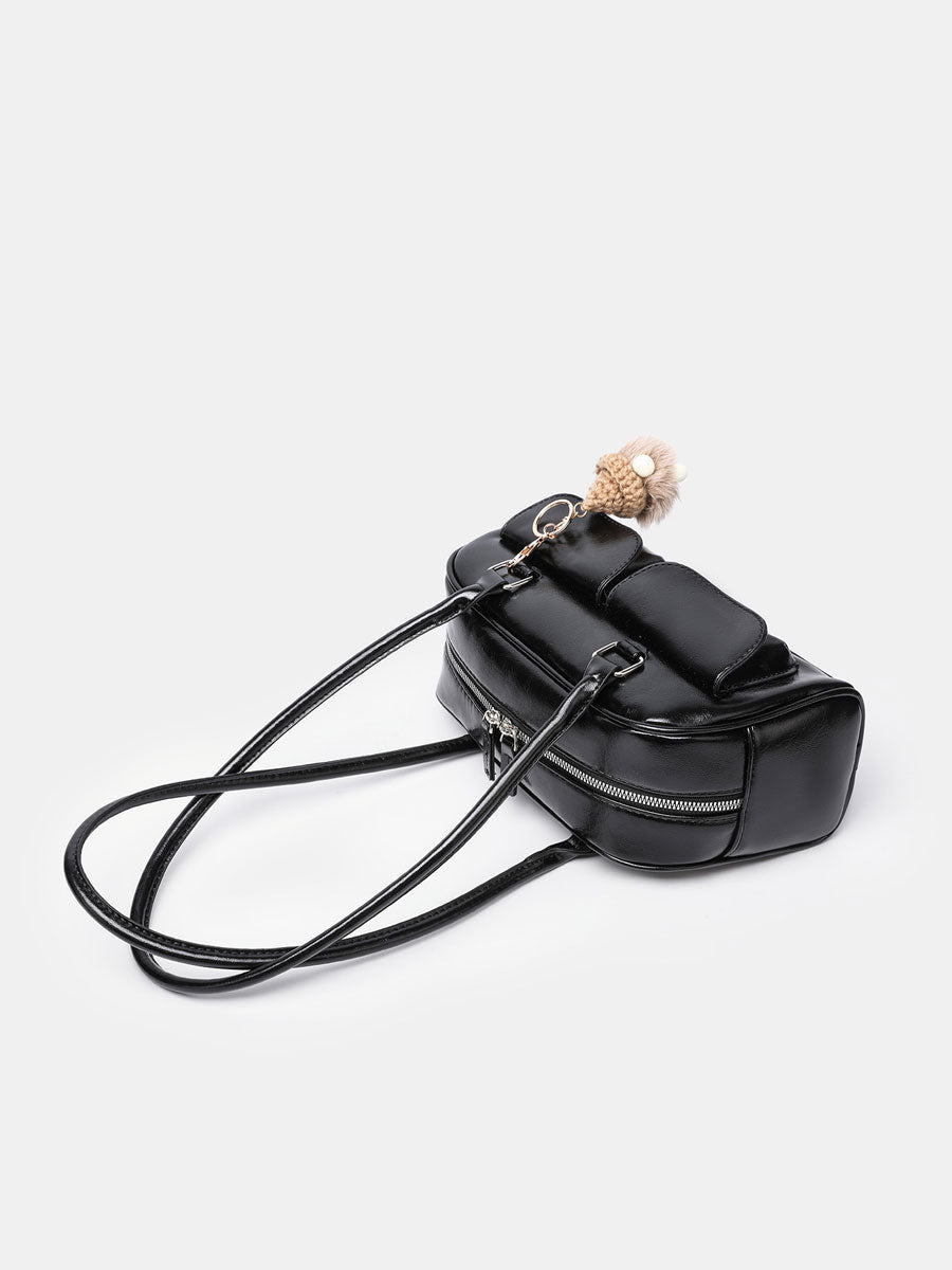 Trendy Patent  Buguette Handbag Brown