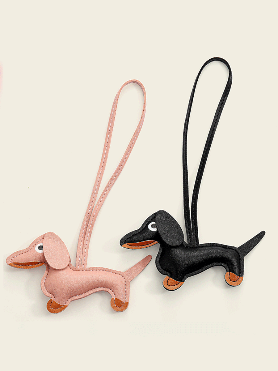 Cute Leather Sausage Dog Keychain