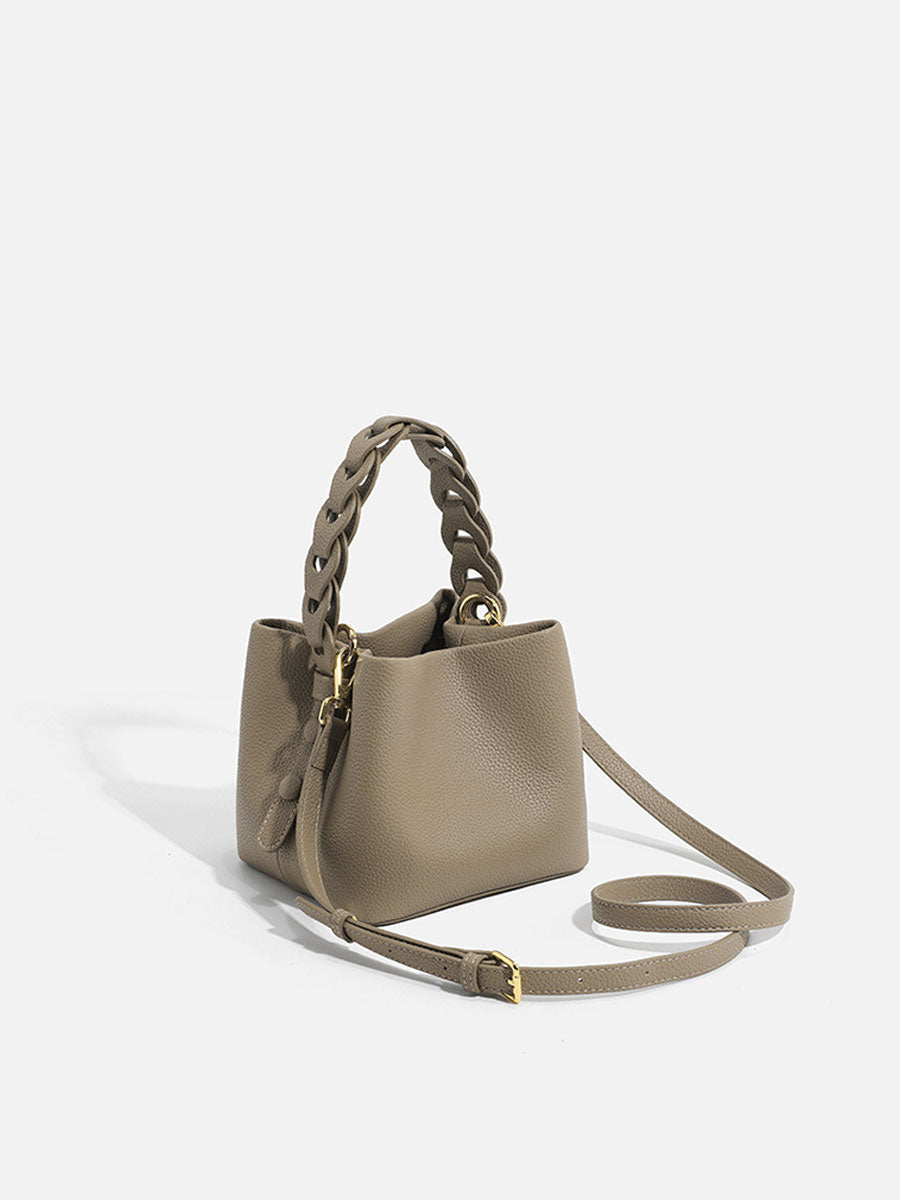 Genuine Leather Basket Tote Bag Black
