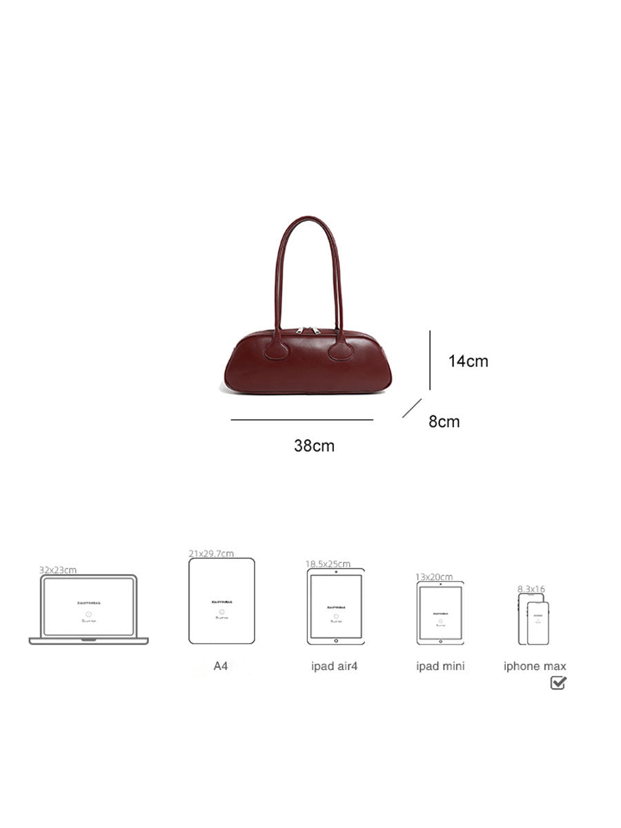 Real Leather Baguette Bag Shoulder Red