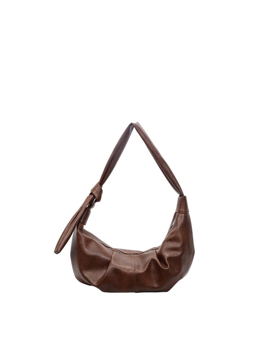 Soft Leather Hobo Shoulder Bag Brown