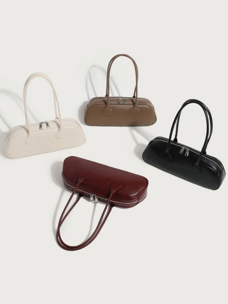 Real Leather Baguette Bag Shoulder Red