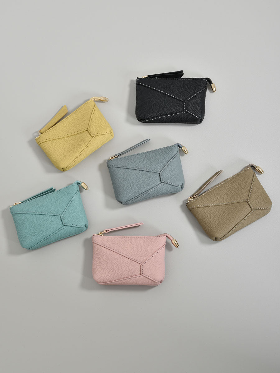 Genuine Leather Patchwork Coin Purse Sky Blue